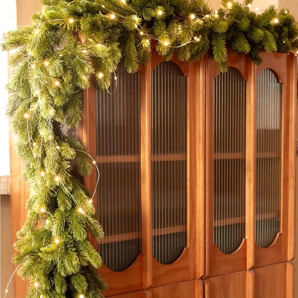 Christmas Garland Pine Garland with 9.8FT LED String Lights, 6FT Pine Needles